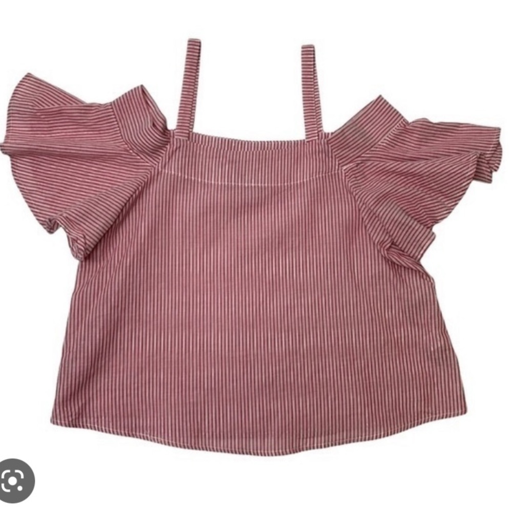 Anna Grace Red Striped off the Shoulder Top. Small